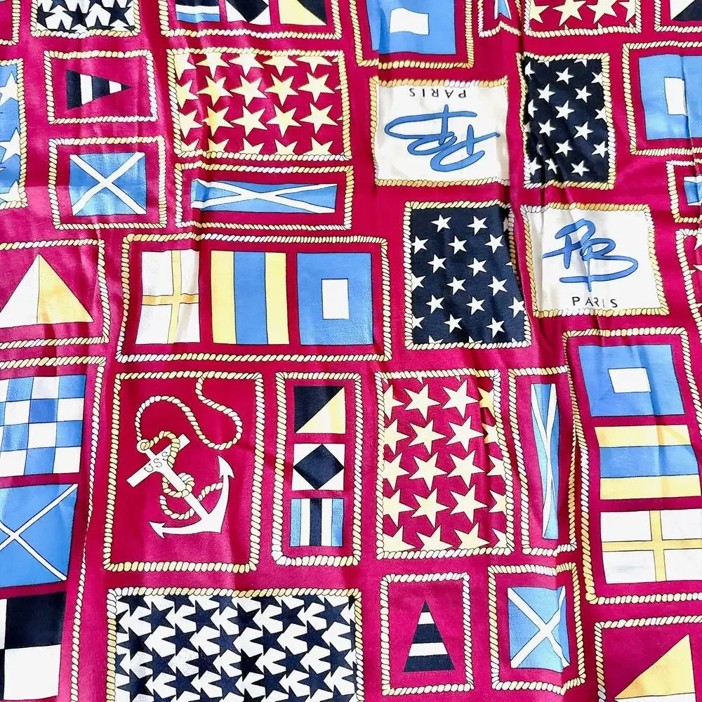 VINTAGE PIERRE BALMAIN PARIS NAUTICAL SILK SCARF